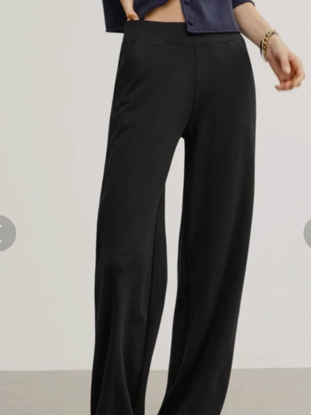 AYR Women's High Hopes Black Pima Cotton Modal Wide Leg Pants Size Small Short